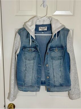Woman’s “Wallflower” Light Blue Denim Jacket with Grey and White Hoodie (LRG)